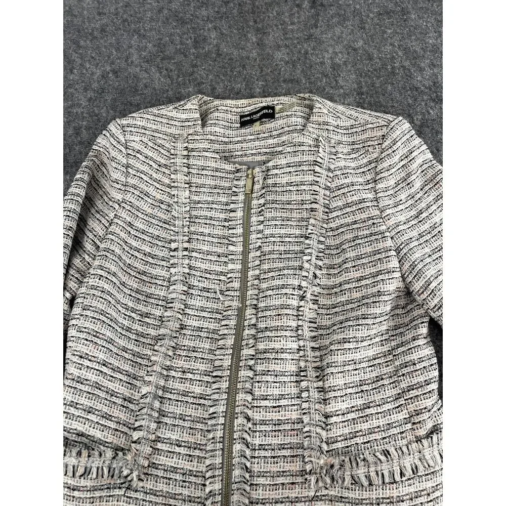 Karl Lagerfeld Blazer Jacket Women 6 White Full Zip Sport Coat Long Sleeve N299